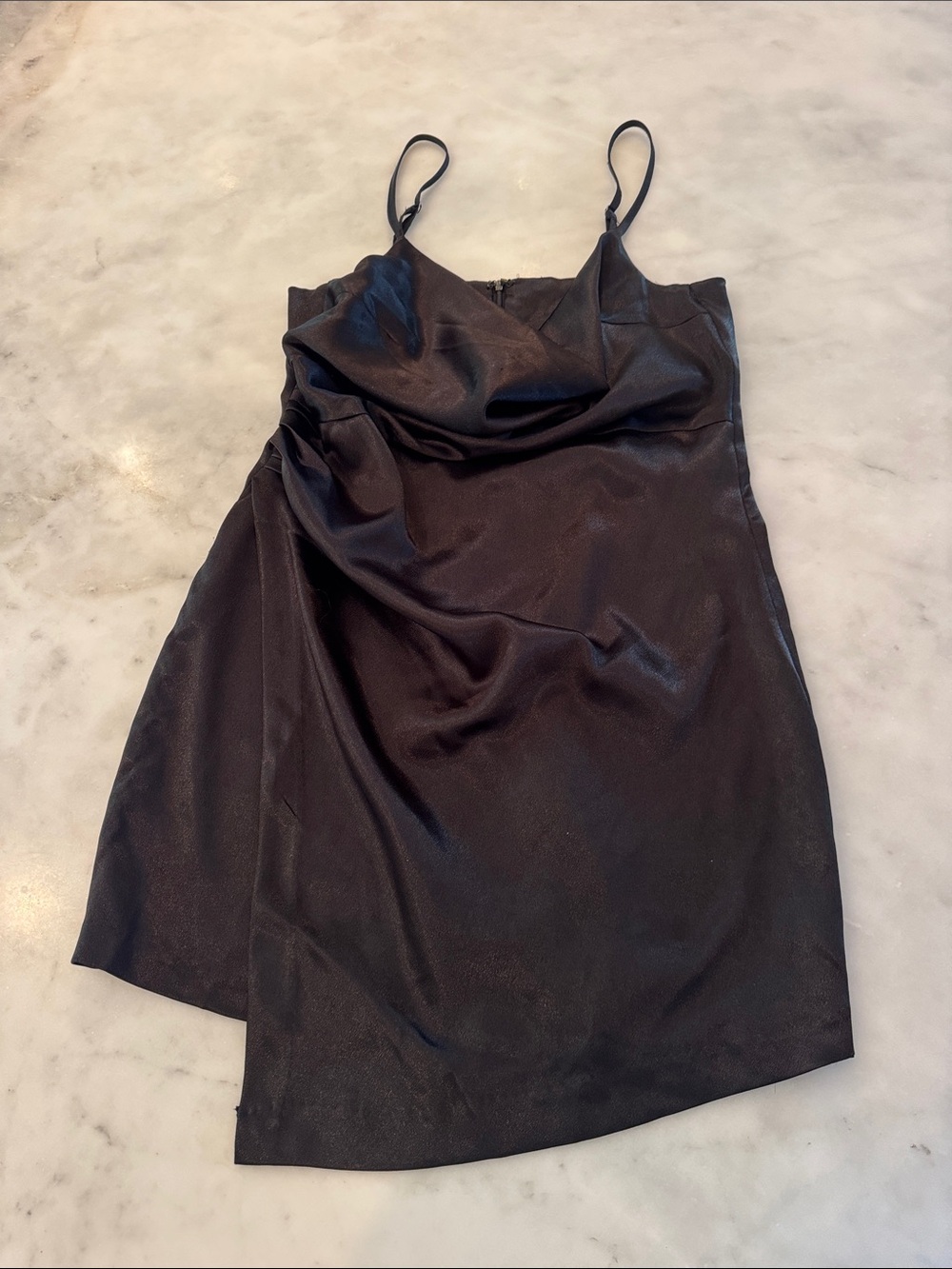 glam Black Satin Cowl Mini Dress